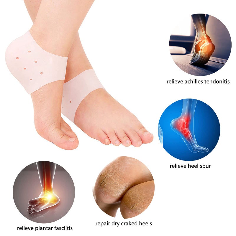 RooRuns Heel Protectors Silicone  4 Pairs Gel Heel Pads Cushion for Blister Prevention Achilles Tendinitis  Heal Dry Cracked Heels Plantar Fasciitis Inserts  Breathable Heel Cups for Heel Pain  Men and Women - Image 2